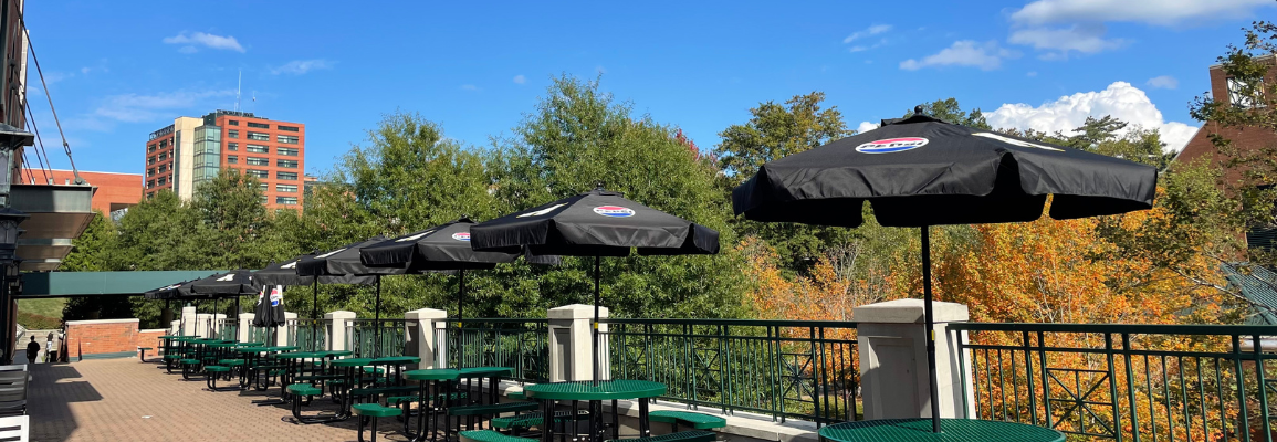 Rivers Street Patio with tables and umbrellas
