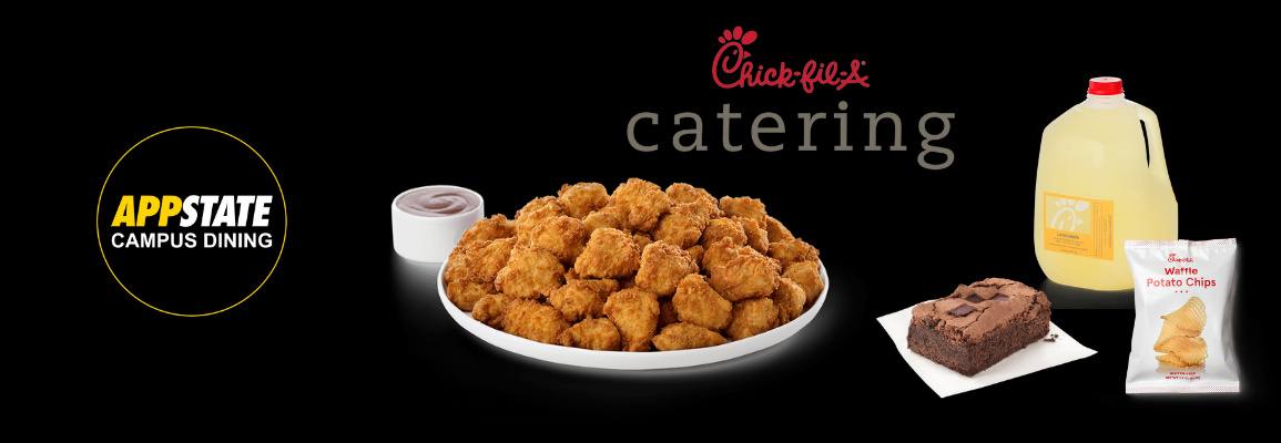 Image of Chick-fil-A nugget tray, lemonade, chips, brownie and logo