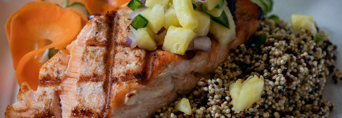 Grilled salmon dish