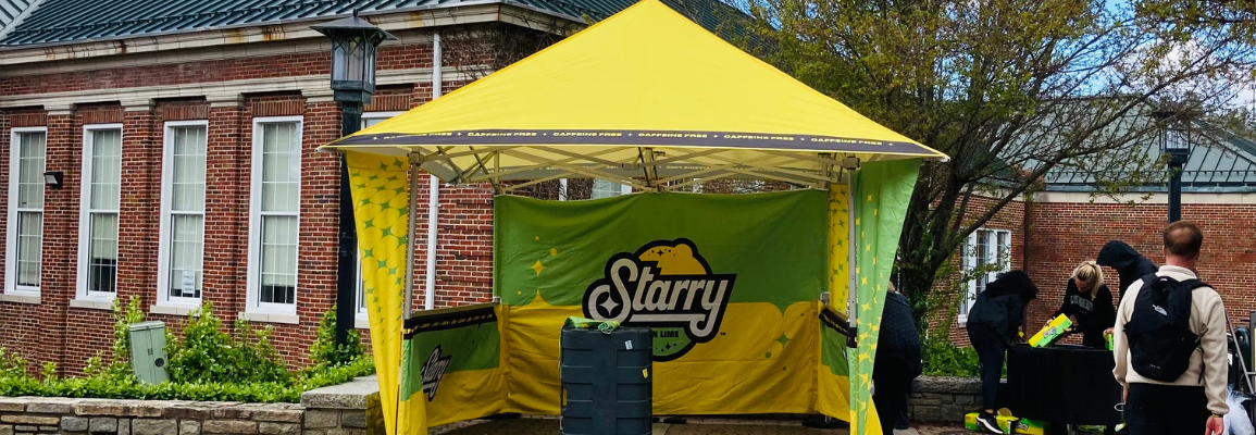 Starry pop up giveaway tent on App State Campus in partnership with Campus Dining