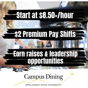 background image of Coffee Shop employee making a beverage, over image are three statements: