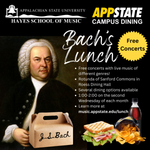 Bach's Lunch image with artist, and food items