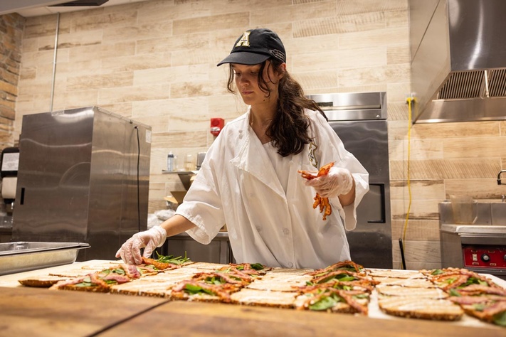 Woman making sandwiches